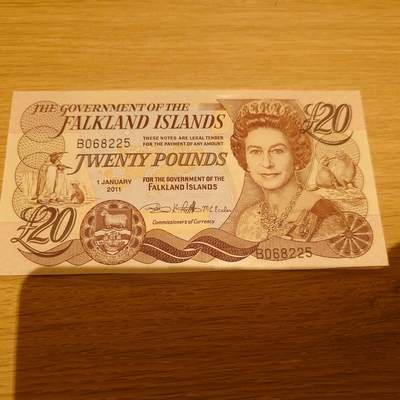 【新年十拍】世界钱币～微拍第231期暨2026年第10期  最新版日元目录以及其它外钞（周末起更新） - 2011年福克兰群岛20镑 全新绝品无47尾号225