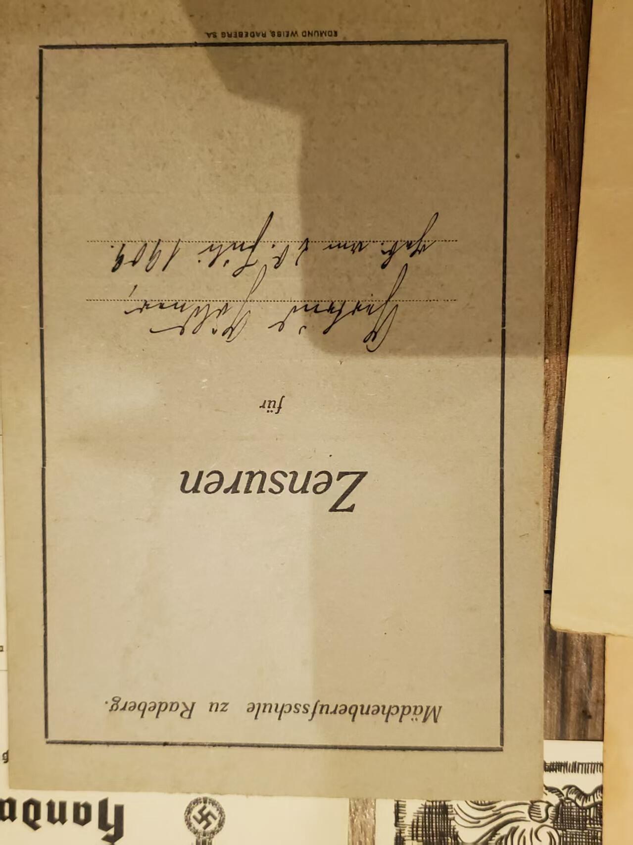 韵星假日拍卖第三十八期 -- Rimey Holidays Auction 38 帝德-魏玛-nazi德国民事服务大全套套证 魏玛时期工艺与裁缝优秀手工者大证书 魏玛时期登记册 帝德魏玛时期信件 文件 nazi德国帝国手工艺术登记局等级证 保存非常完好 纸张均无损