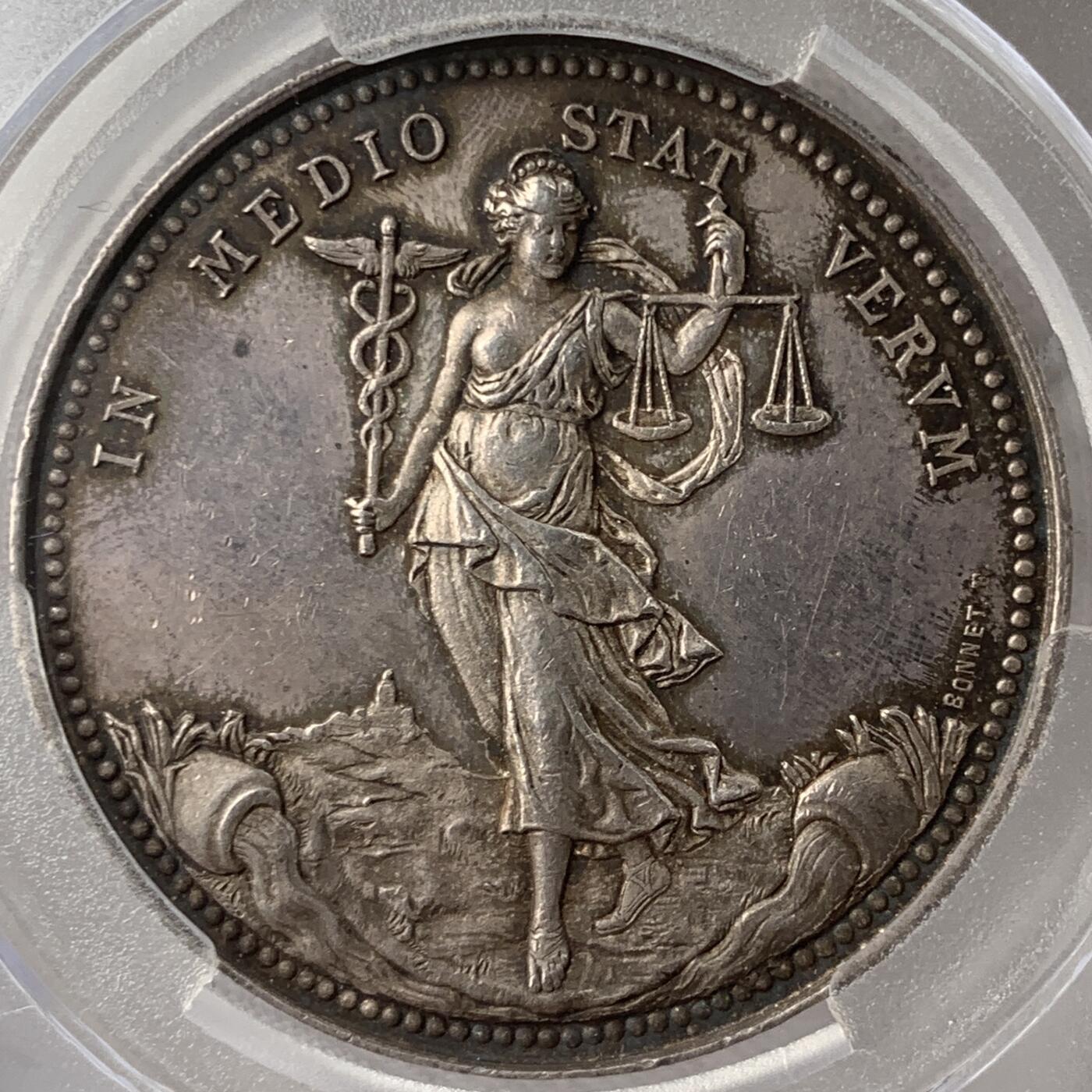 掌中浮雕-藏着的欧洲第051场  1866年法国商业女神银章 ，36mm