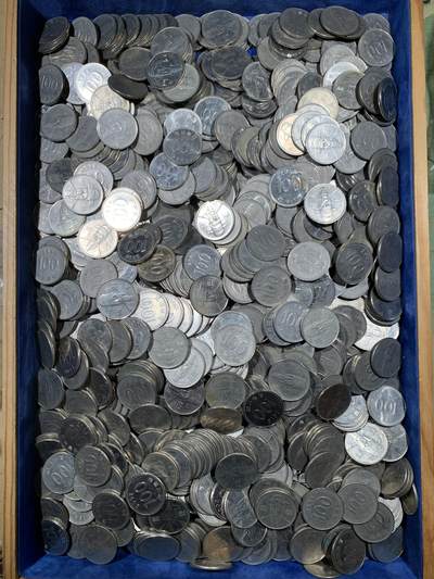 《竞宝斋》第462场 周日，周一，2场连拍 （全场包邮）欢迎送拍 - 韩国100韩元零钱1000枚，一枚重约5.42克，总重约5420克。面值10万韩元，汇率值约480+元人民币