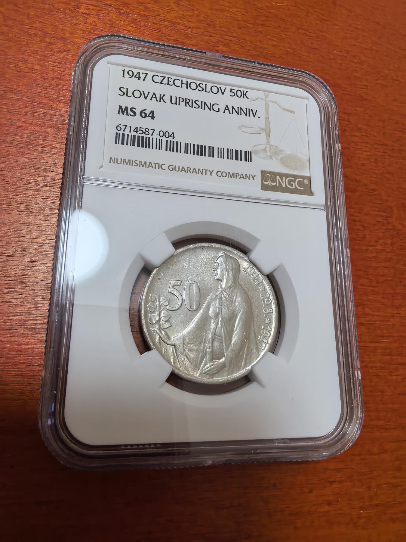 长老汇蛇年精选第九十六场拍卖 1947战后捷克斯洛伐克起义3周年纪念50克朗银币，NGC MS64，季军分