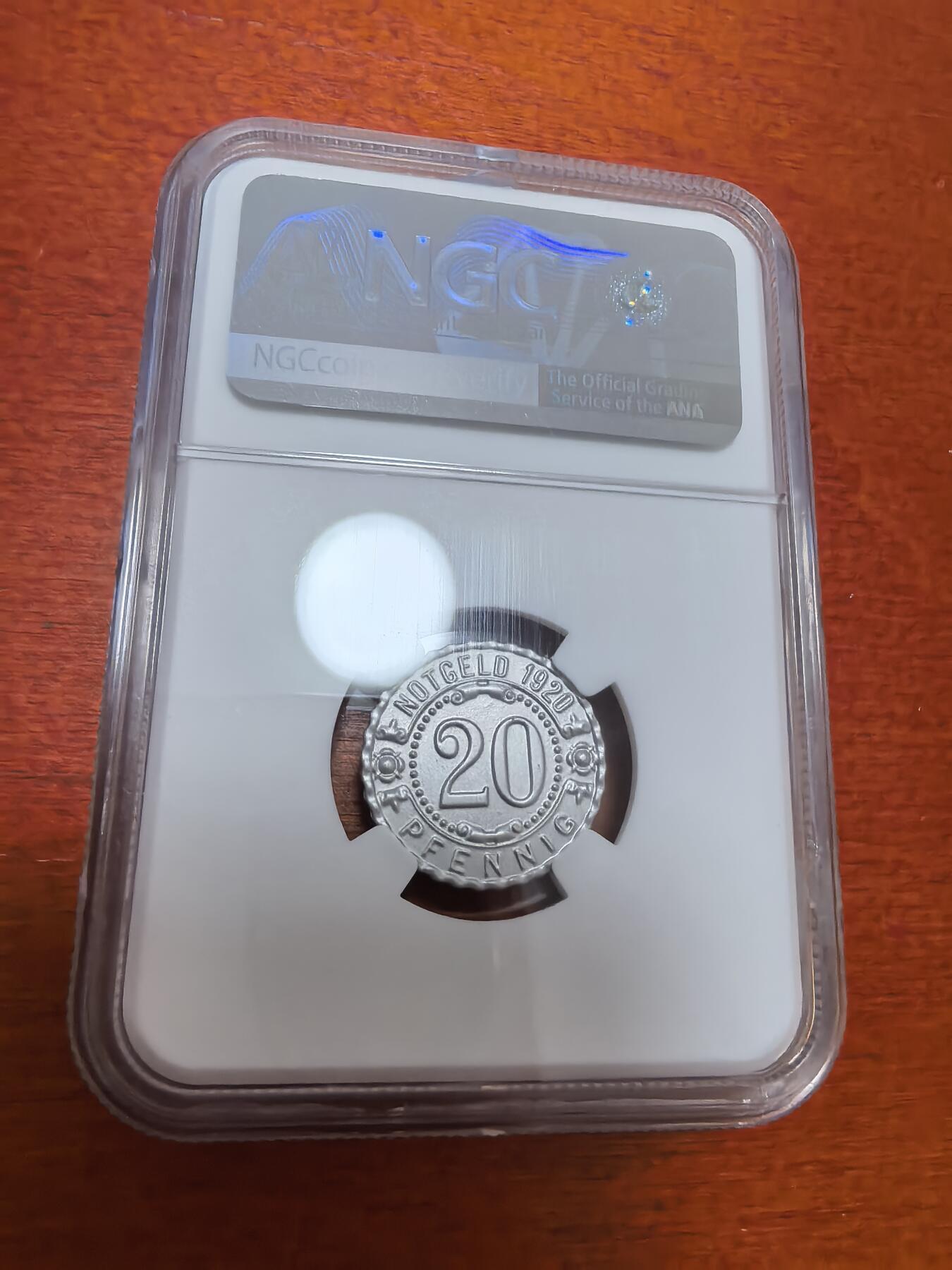 长老汇蛇年精选第九十六场拍卖 1920德紧奥格斯堡电车币20芬尼，NGC MS66分，N盒唯一记录