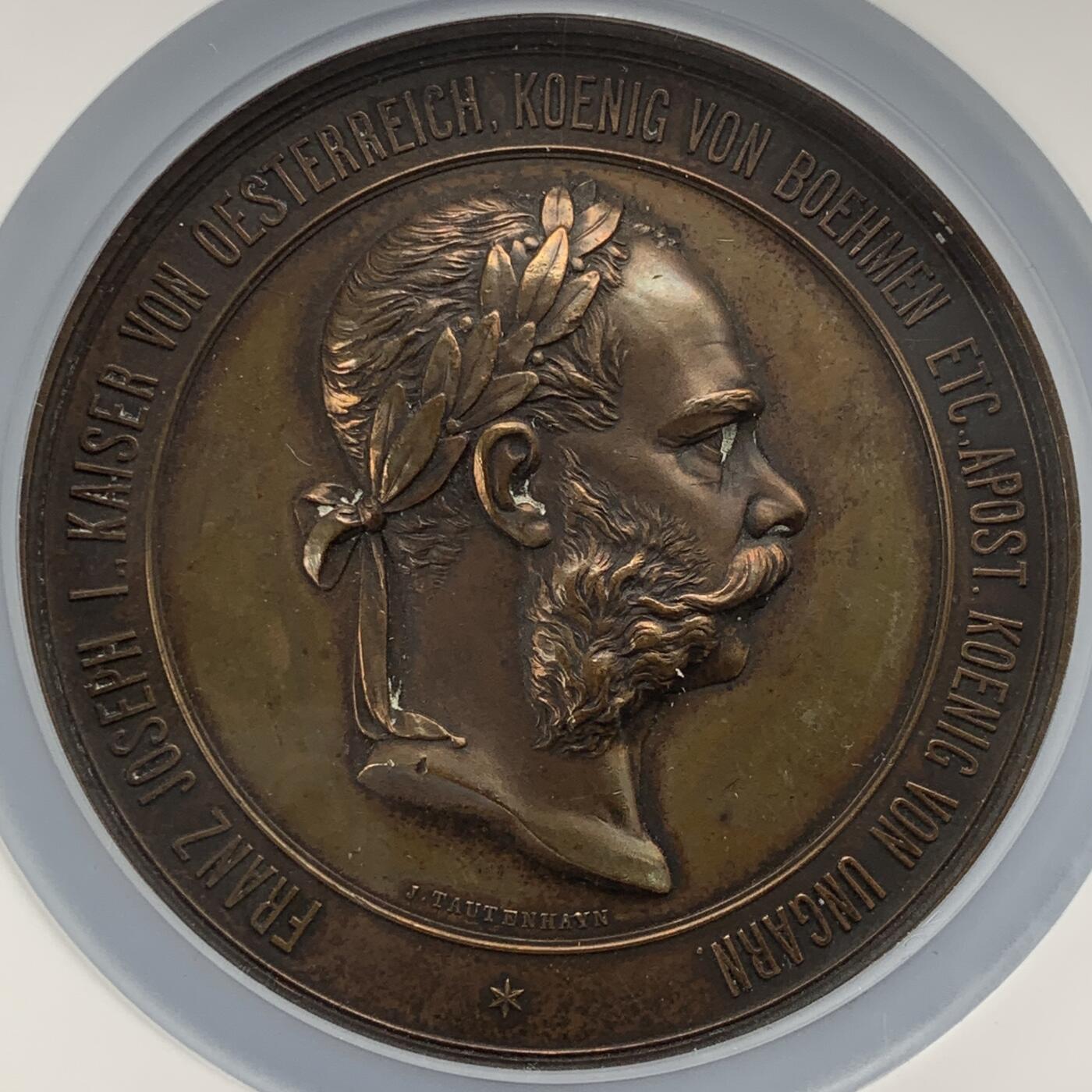 掌中浮雕-藏着的欧洲第051场 1873年奥地利维也纳世界博览会纪念大铜章，70mm，奥地利著名章牌雕刻家约瑟夫.托藤海因（Josef Tautenhayn）作品