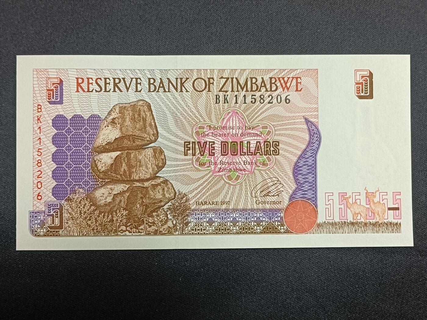 【游宝拍卖】乙巳蛇年第112期 周二集拍 津巴布韦-5元【1997年 永恒号 全新UNC】