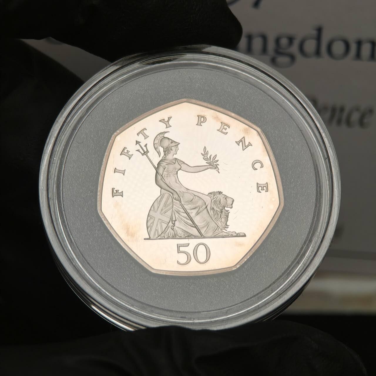 金瓯小拍第三期 古今币章 银价专场 英国50便士1对2枚精制银币1997年 重8克+13.5克 小版有氧化 盒证齐全