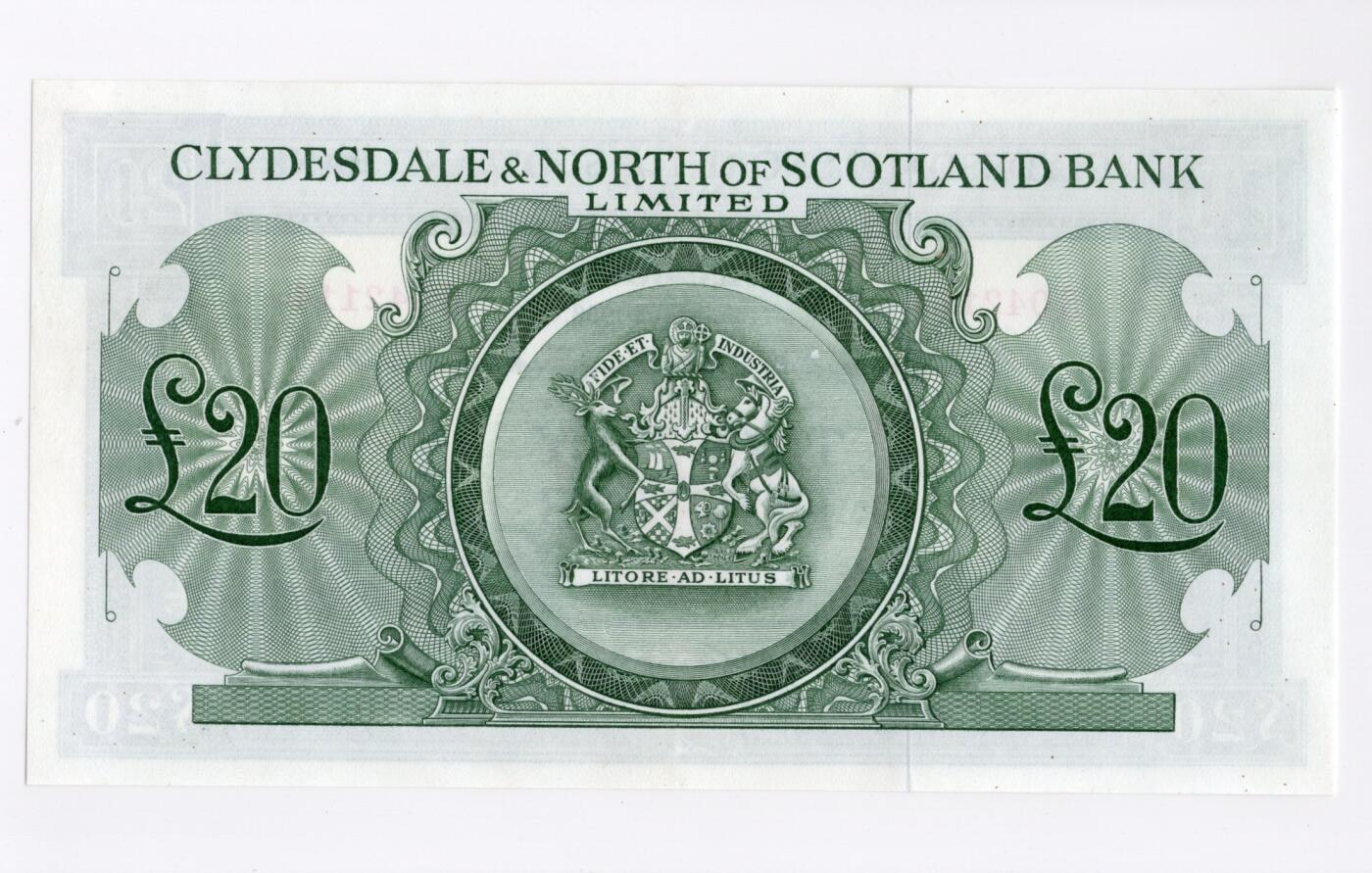 徐霞客拍卖首拍 苏格兰/克莱斯勒戴尔银行和北方银行	P-193a 1958年20镑	B042114	unc-	纸币由**克莱兹代尔与苏格兰北部银行于1958年2月1日在格拉斯哥发行，承载着苏格兰近代金融史的关键节点。它是苏格兰仅有的几家有权发行纸币的商业银行之一，存世量稀少，且20镑作为当时的大面值流通券，完整保存至今的尤为难得。		