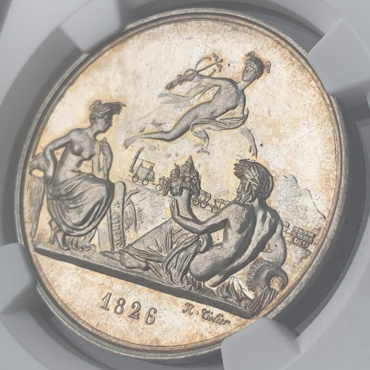 掌中浮雕-藏着的欧洲第051场 NGC MS64 : 1826年法国圣爱点-里昂铁路开通银章 ,36mm