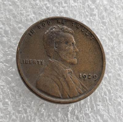 外国优质老铜币高银银币，周六九点倒数截拍，满百包邮，持续收拍 - 美国1929 年林肯 1 分铜币，正面铸林肯头像、“IN GOD WE TRUST” 与 “LIBERTY”，背面麦穗环绕面值及国名，百年麦穗版经典款，包浆自然醇厚、品相完整，是美国早期分币收藏入门佳选，兼具历史纪念与收藏价值。