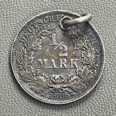 回流0201 - 德意志帝国1906年1/2马克银币 银价2.77*90%*24=60元
