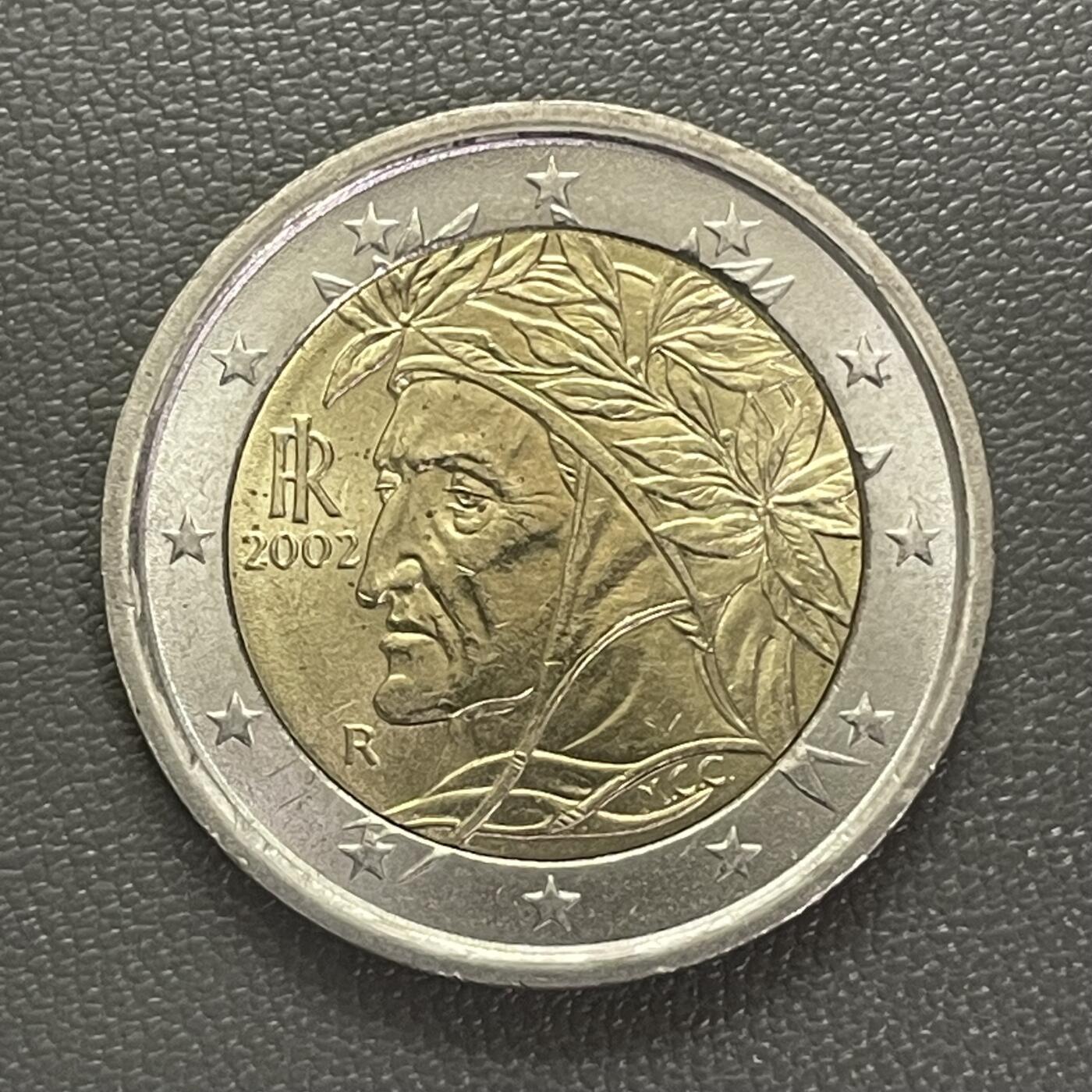 回流0201 意大利2002年2欧元双色币 画家拉斐尔的丹蒂·阿利吉耶里肖像