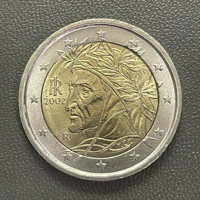 回流0201 - 意大利2002年2欧元双色币 画家拉斐尔的丹蒂·阿利吉耶里肖像