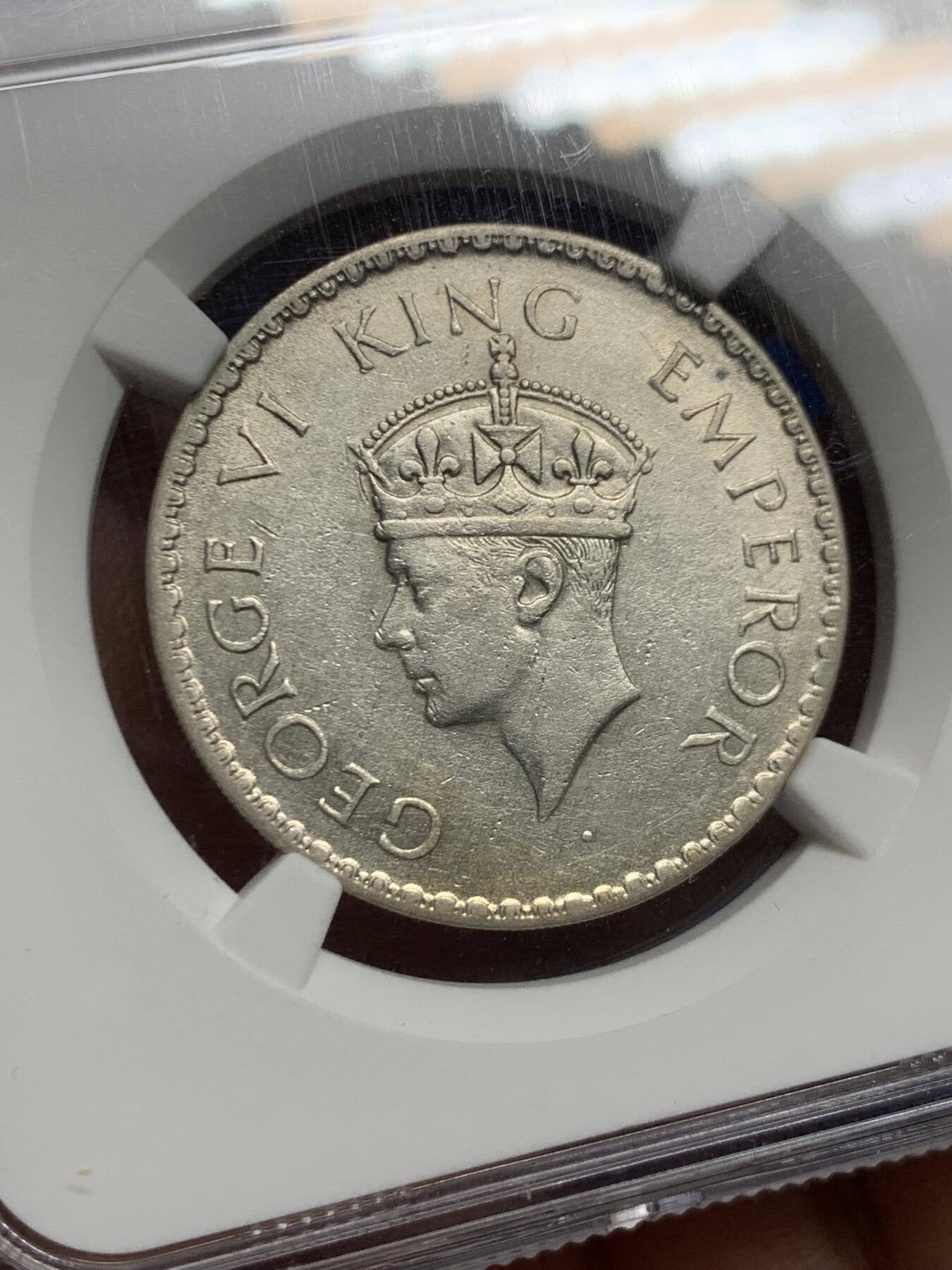 《竞宝斋》第462场 周日，周一，2场连拍 （全场包邮）欢迎送拍 NGC AU 印度1940年乔六1卢比