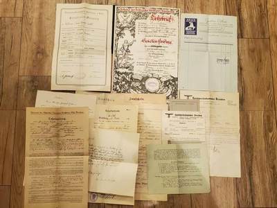 韵星假日军品类拍卖第三十八期 -- Rimey Holidays Militaria Auction 38 - 帝德-魏玛-nazi德国民事服务大全套套证 魏玛时期工艺与裁缝优秀手工者大证书 魏玛时期登记册 帝德魏玛时期信件 文件 nazi德国帝国手工艺术登记局等级证 保存非常完好 纸张均无损