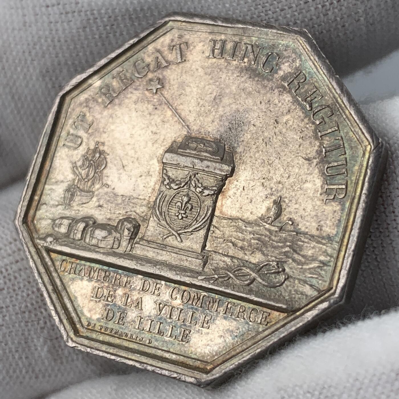 掌中浮雕-藏着的欧洲第051场 法国查理十世头像，里尔商会八角银章，30.5mm，13g，光边无边铭