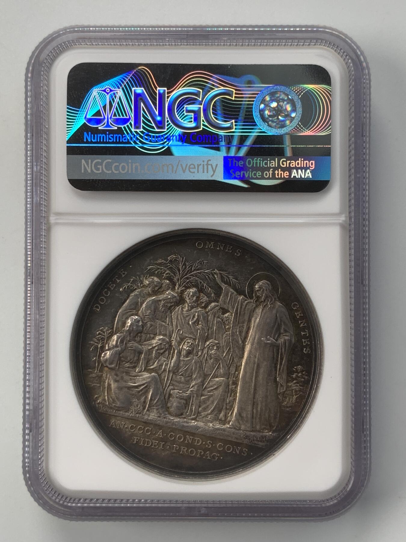 掌中浮雕-藏着的欧洲第051场 NGC MS63 ：1922年梵蒂冈教皇国庇护十一世纪念宣传信仰圣会成立300周年银章 ，43mm