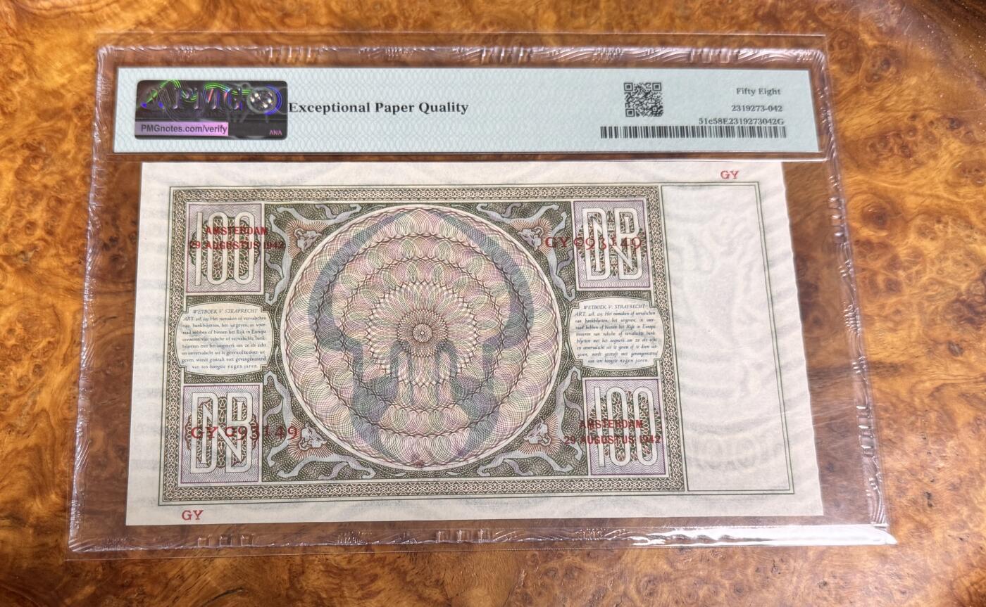 得物收藏 Chase Auction 第35期 - - 外钞、银元、民国钞和人民币混合场！持续更新中！ 1942年荷兰100盾，PMG58e！