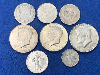 《竞宝斋》第462场 周日，周一，2场连拍 （全场包邮）欢迎送拍 - 八枚一组 各国银币 总重约56.9克 细节见图