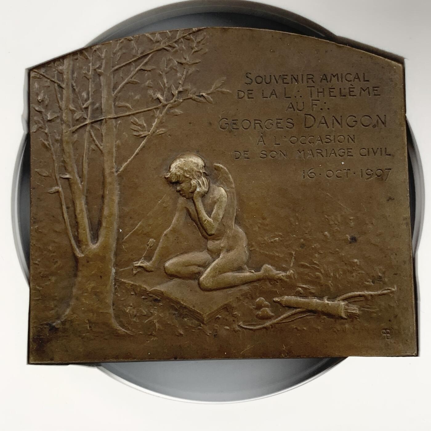 掌中浮雕-藏着的欧洲第051场 1907年法国结婚纪念铜章，65*74.7mm