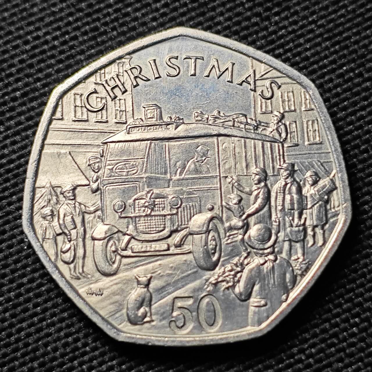 KK钱币收藏小铺  第400期  百期特拍（四拍之四）2月预留时间 周末发货  1987马恩岛50便士纪念币 圣诞节系列