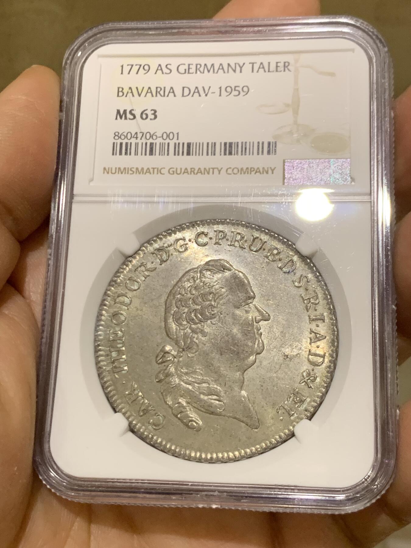 《竞宝斋》第462场 周日，周一，2场连拍 （全场包邮）欢迎送拍 唯一冠军分 NGC MS63 德国 1779年 巴伐利亚选侯国  查尔斯·西奥多 泰勒大银币 入手正当时