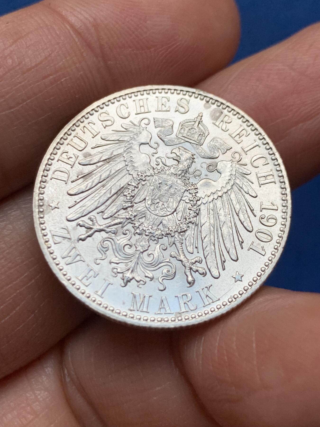 《竞宝斋》第462场 周日，周一，2场连拍 （全场包邮）欢迎送拍 德国1901普鲁士建国200周年2马克银币