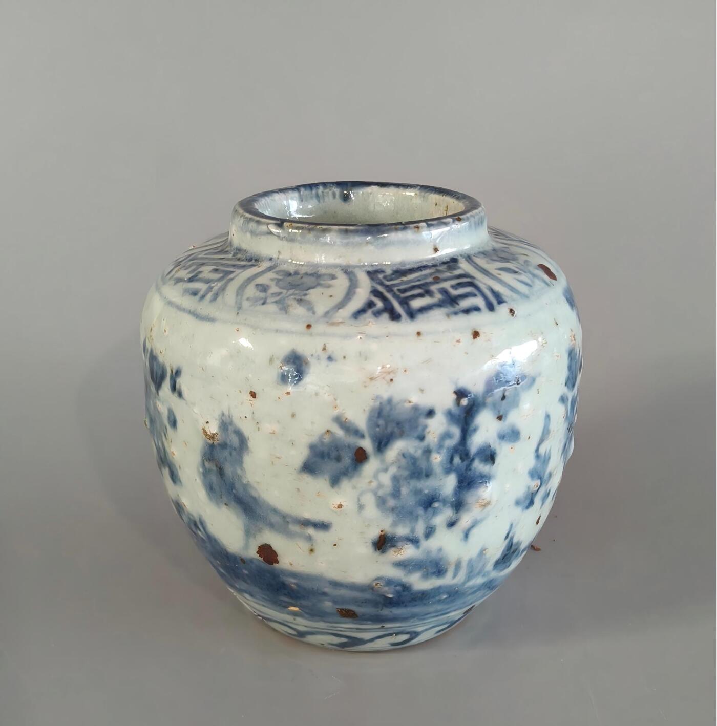 上海都达杂项专场九（全场包邮） 明 青花花鸟罐1-116