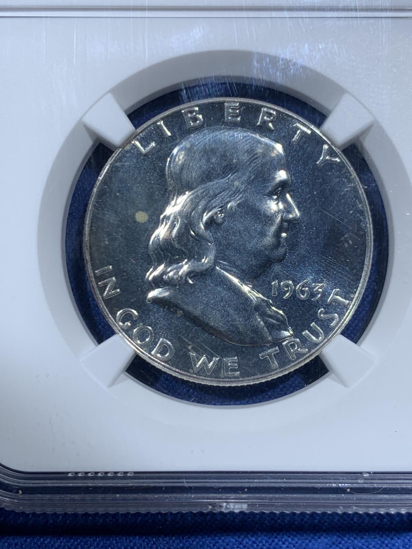 《竞宝斋》第462场 周日，周一，2场连拍 （全场包邮）欢迎送拍 NGC PF66 美国1963年富兰克林50美分银币，高分，NGC参考价50美元