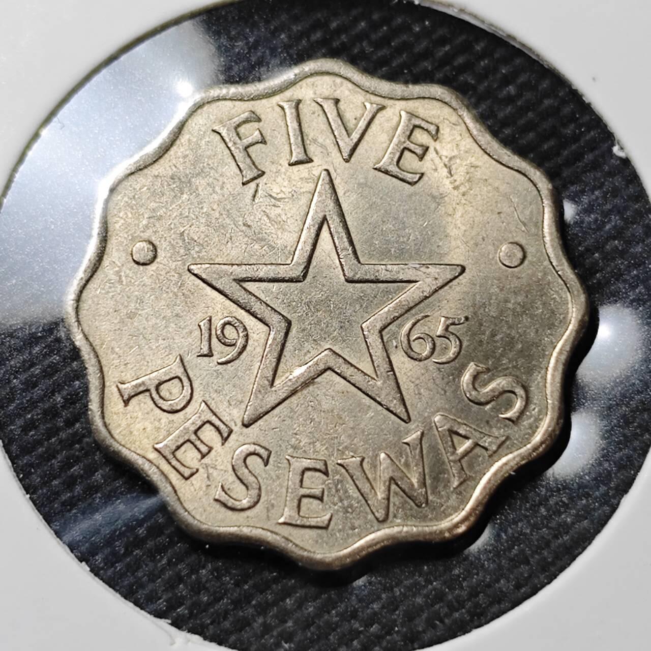 KK钱币收藏小铺  第390期  2月预留时间 周末发货 1965 加纳5比塞瓦
