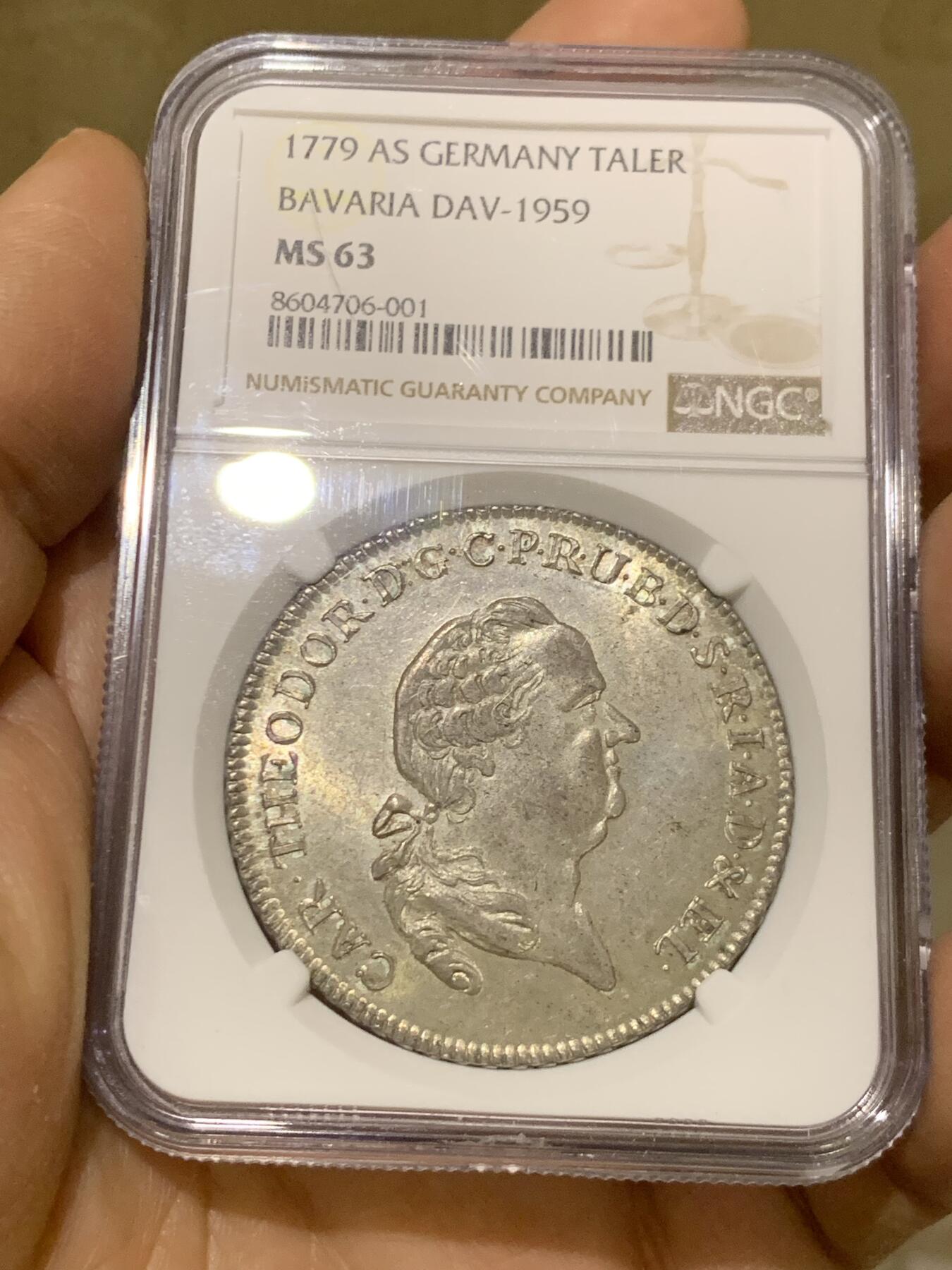 《竞宝斋》第462场 周日，周一，2场连拍 （全场包邮）欢迎送拍 唯一冠军分 NGC MS63 德国 1779年 巴伐利亚选侯国  查尔斯·西奥多 泰勒大银币 入手正当时
