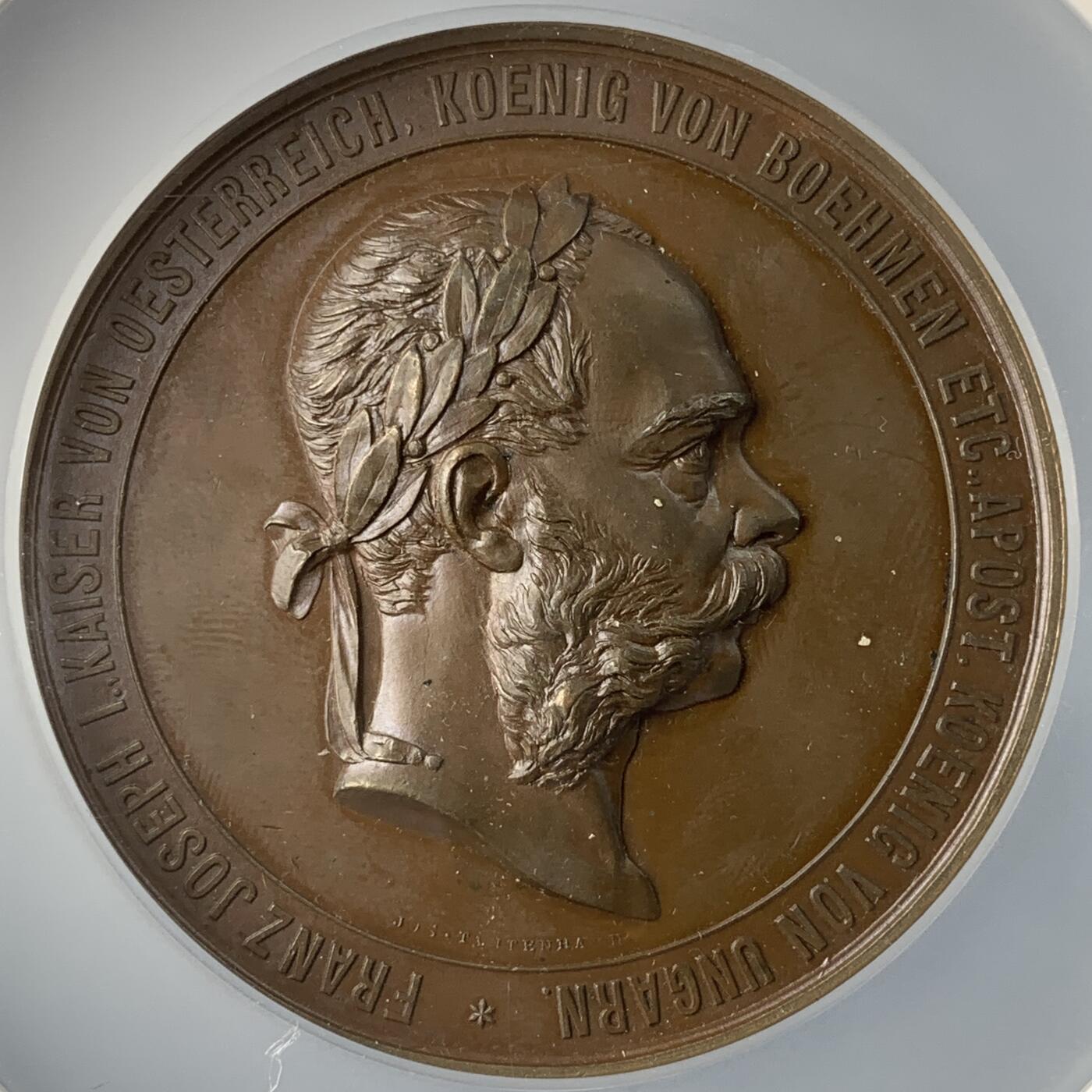 掌中浮雕-藏着的欧洲第051场 1884年奥地利皇家商务纪念铜章，57mm，奥地利著名章牌雕刻家约瑟夫.托藤海因（Josef Tautenhayn）作品