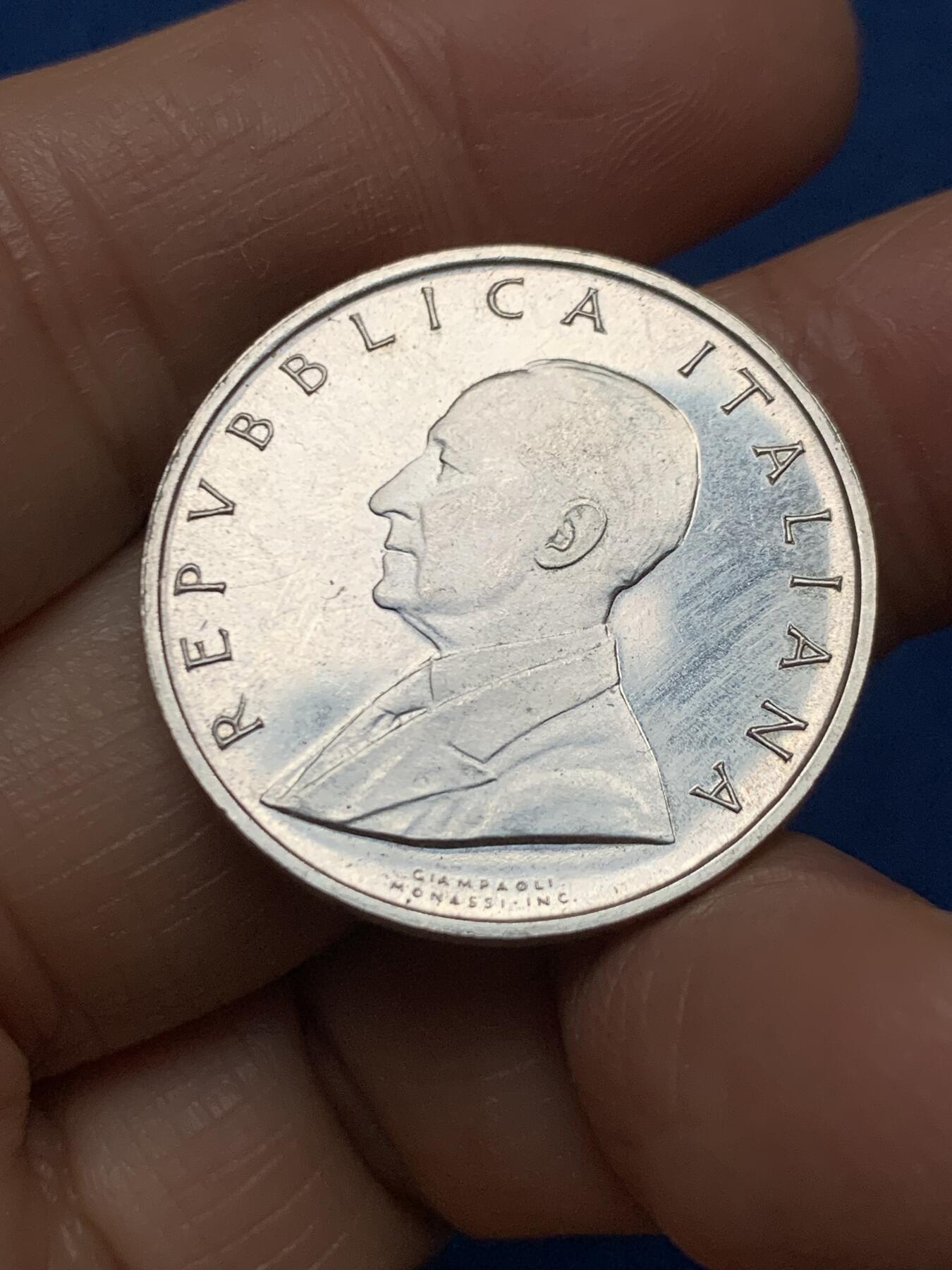 《竞宝斋》第462场 周日，周一，2场连拍 （全场包邮）欢迎送拍 意大利1974年马可尼500里拉银币，10.95g，835银