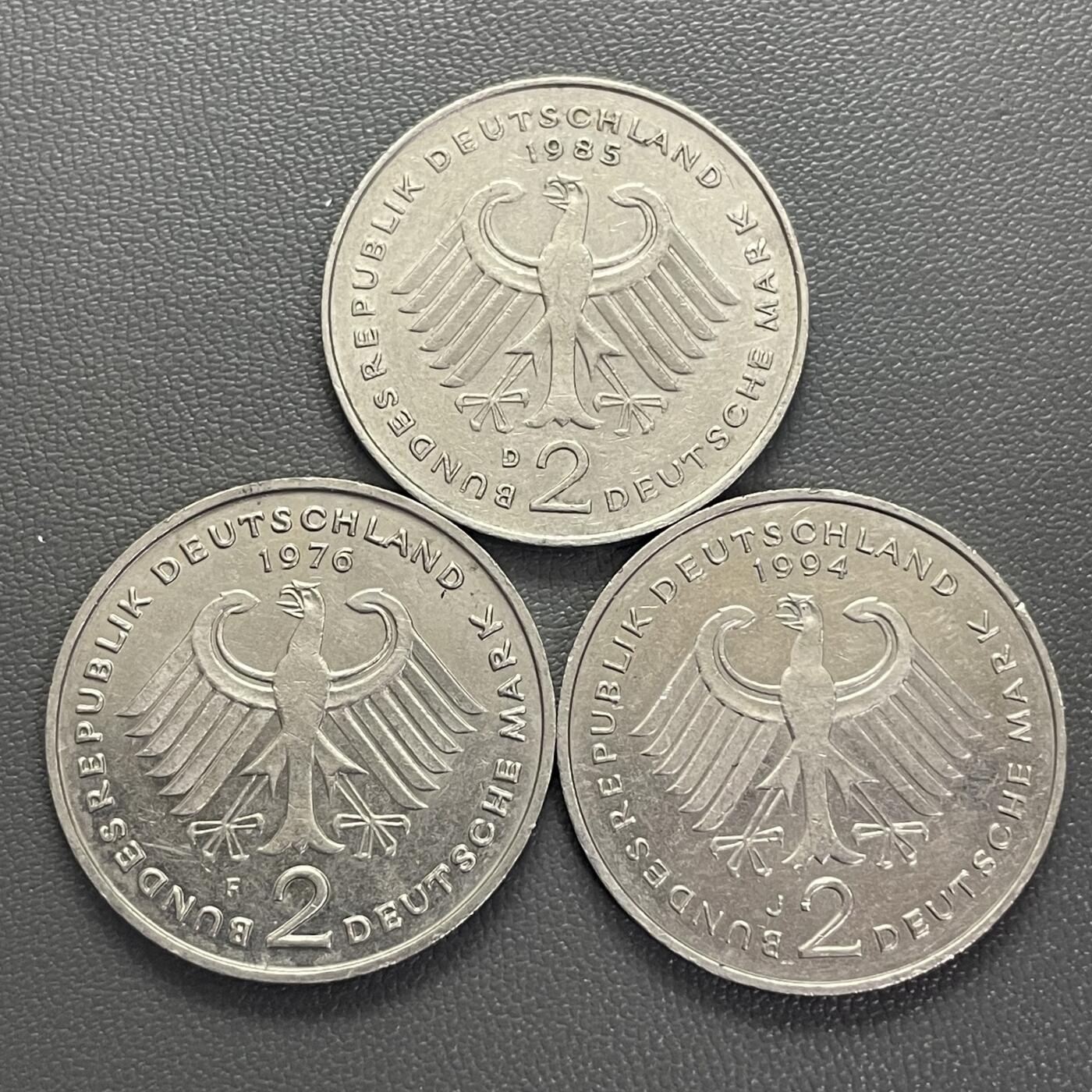 回流0201 联邦德国（西德）2马克纪念币3枚