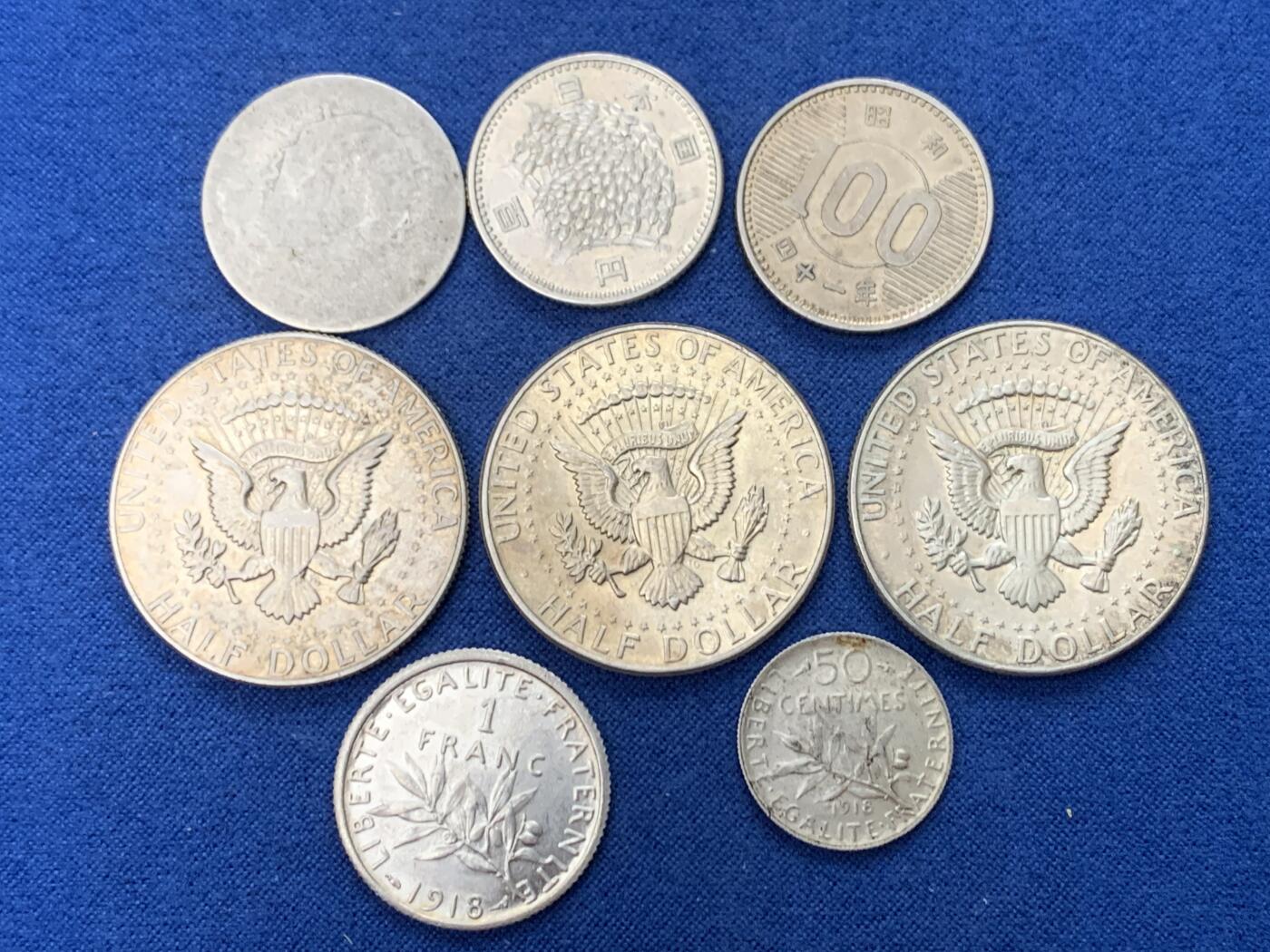 《竞宝斋》第462场 周日，周一，2场连拍 （全场包邮）欢迎送拍 八枚一组 各国银币 总重约56.9克 细节见图