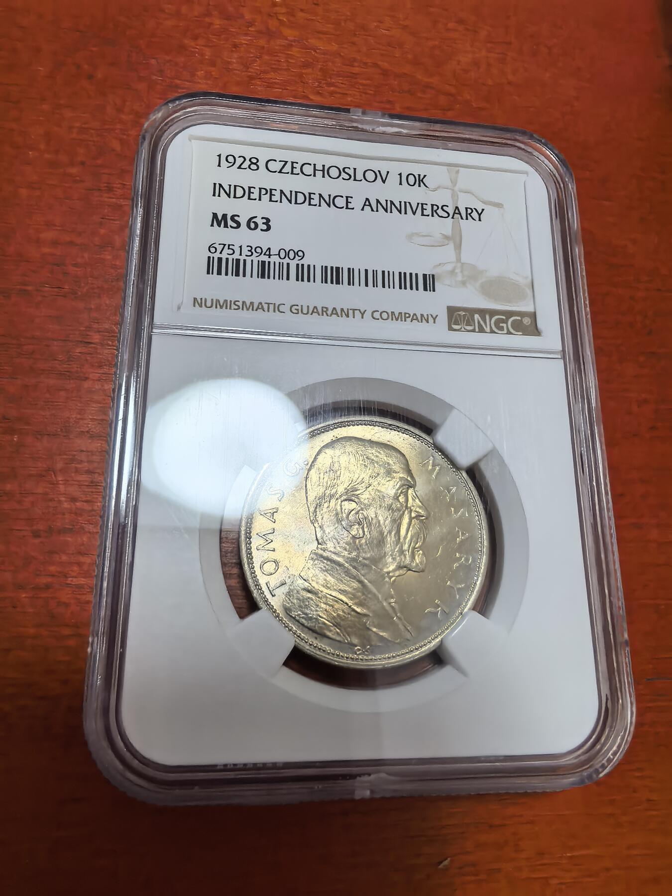 长老汇蛇年精选第九十六场拍卖 1928捷克斯洛伐克共和国独立10周年10克朗银币，NGC MS63