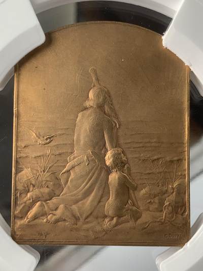 掌中浮雕-藏着的欧洲第051场 - 1900年法国“致敬太阳”纪念铜章，64 X50mm