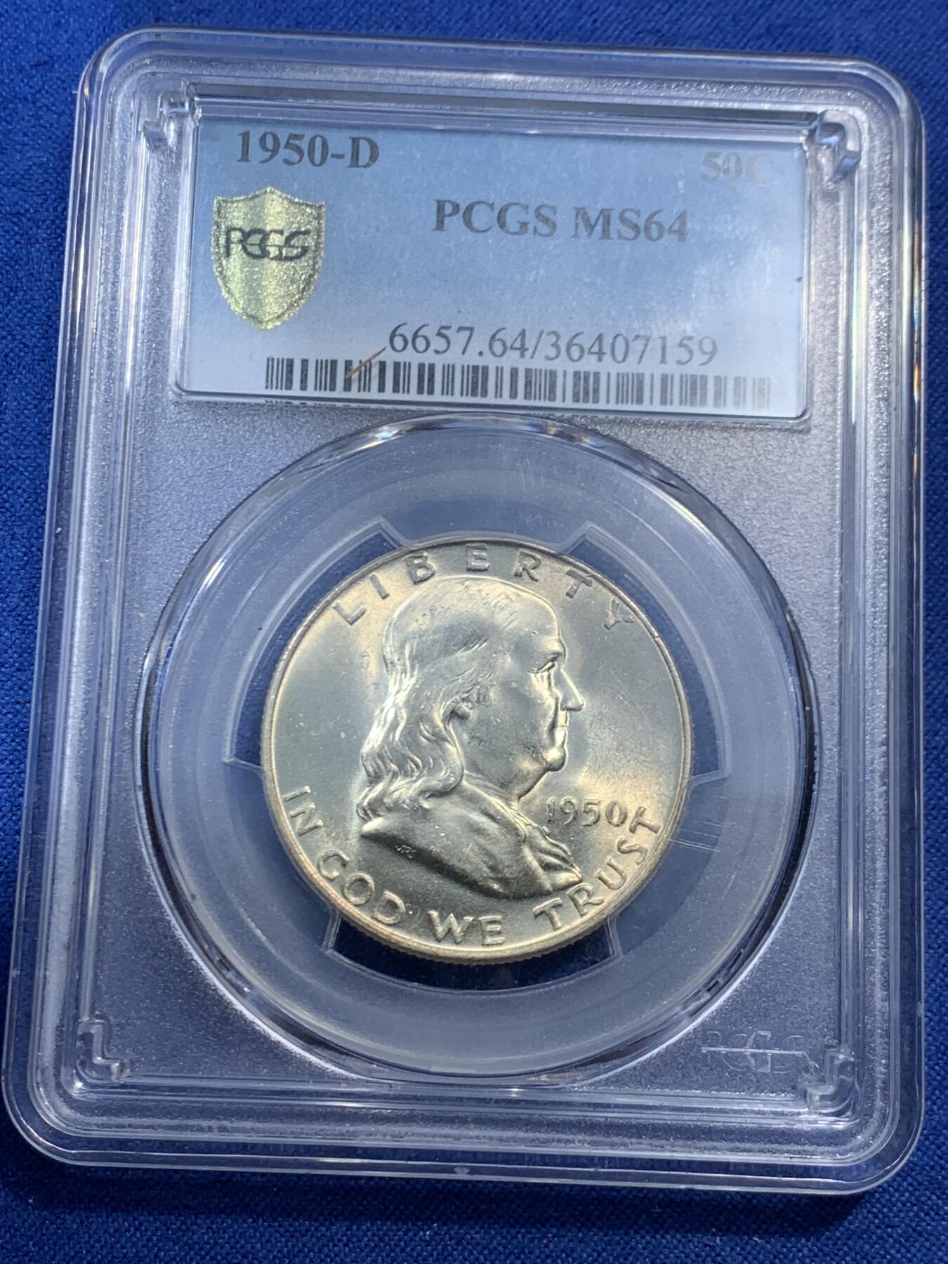 《竞宝斋》第462场 周日，周一，2场连拍 （全场包邮）欢迎送拍 PCGS MS64 美国1950D富兰克林50美分