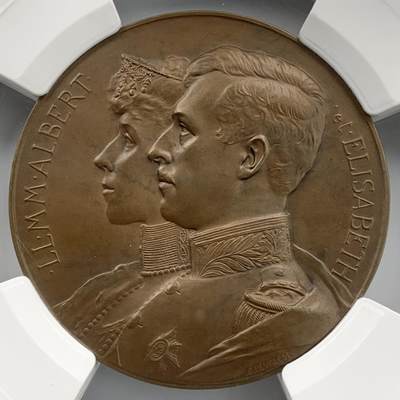 掌中浮雕-藏着的欧洲第051场 - 1910年比利时国王阿尔贝一世和伊丽莎白纪念铜章， 70mm