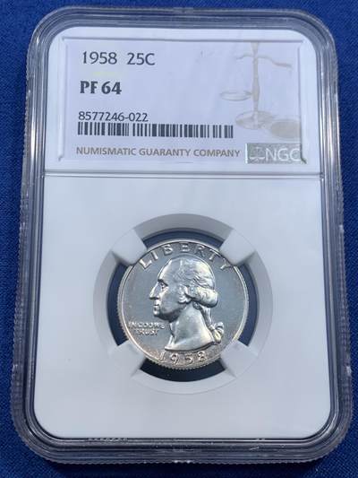 《竞宝斋》第462场 周日，周一，2场连拍 （全场包邮）欢迎送拍 - NGC PF64 美国1958年 华盛顿 25分 精制银币