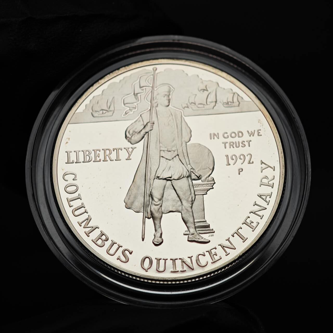 金瓯小拍第三期 古今币章 银价专场 美国哥伦布发现新大陆500周年精制银币1992年 26.8克 无盒证