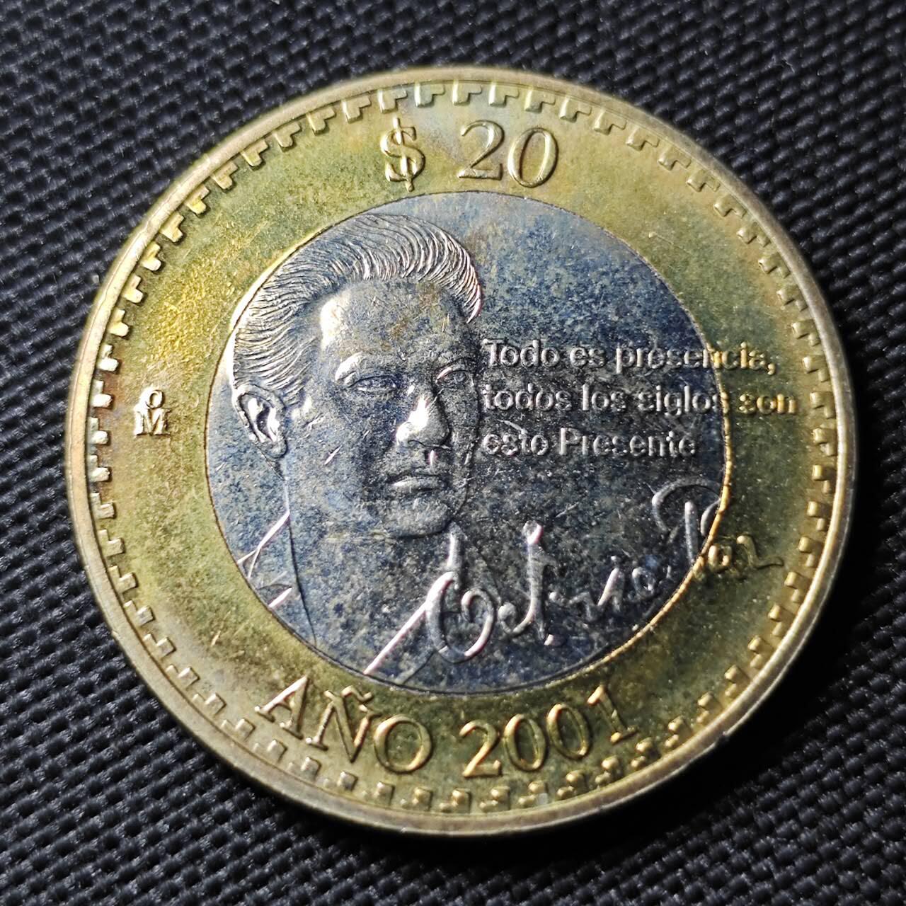 KK钱币收藏小铺  第400期  百期特拍（四拍之四）2月预留时间 周末发货  2001墨西哥20比索纪念币 好品 稀少