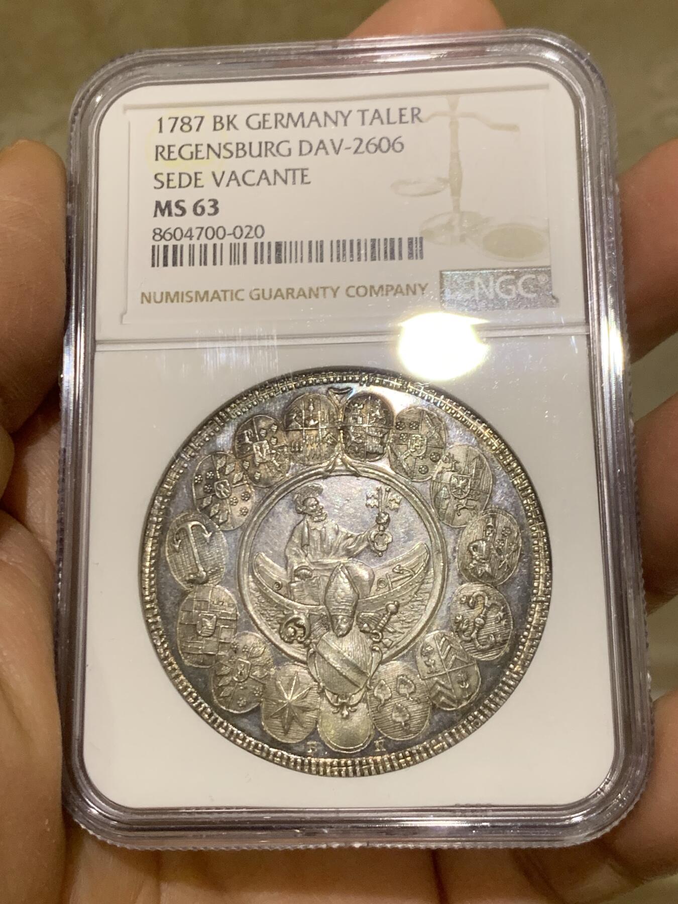 《竞宝斋》第462场 周日，周一，2场连拍 （全场包邮）欢迎送拍 NGC MS63 雷根斯堡主教区 1787BK 缺位泰勒大银 稀少单年 极致工艺 不二之选