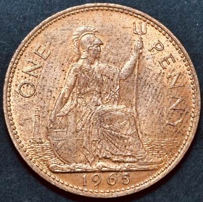 文馨钱币收藏 2026新年第五场（第 291 场）【长期接代拍品】 - 原铜光 1965 年英国 1便士大铜币