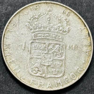 文馨钱币收藏 2026新年第五场（第 291 场）【长期接代拍品】 - 1966 年瑞典古斯塔夫六世 1 克朗银币，7 克 400 银，折合银价 7×0.4×25=70