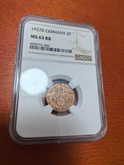 长老汇马年精选第四场拍卖 - 1937德国第三帝国2芬尼铜币，NGC MS63RB，季军，更高6枚