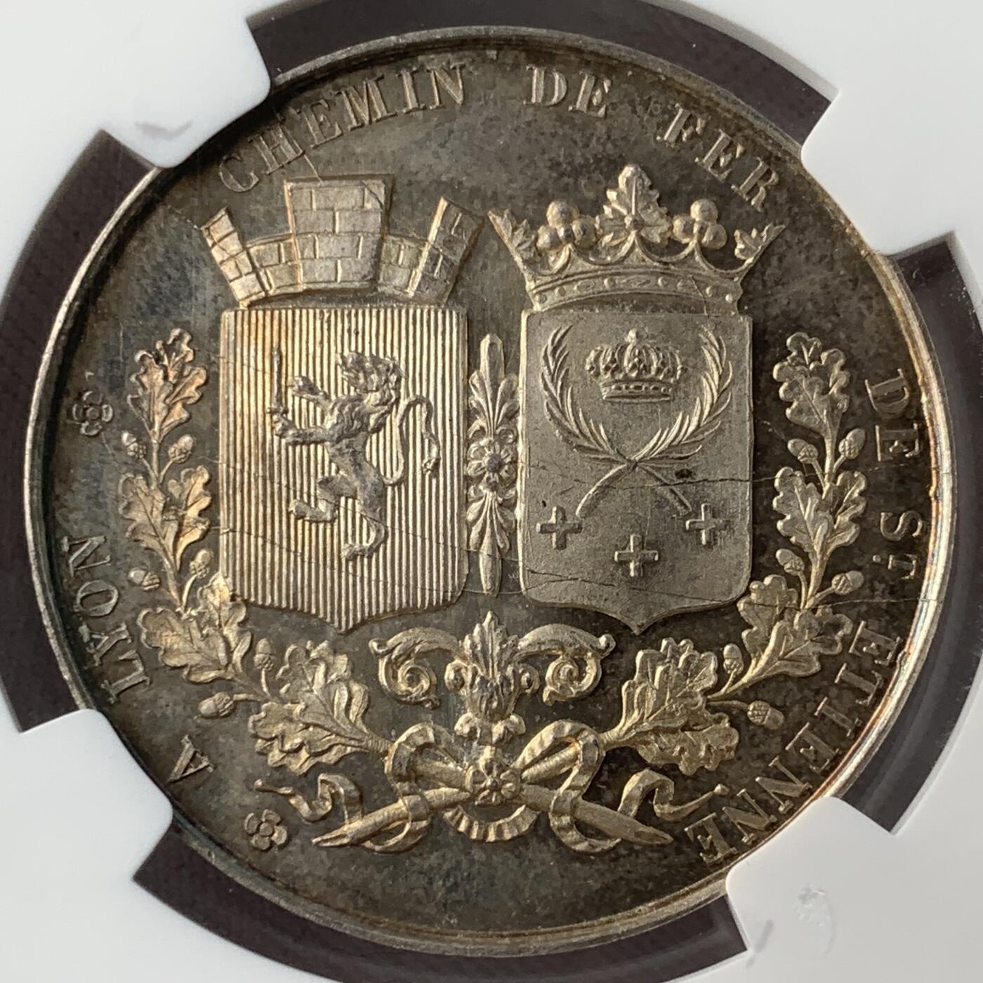 掌中浮雕-藏着的欧洲第051场 NGC MS64 : 1826年法国圣爱点-里昂铁路开通银章 ,36mm