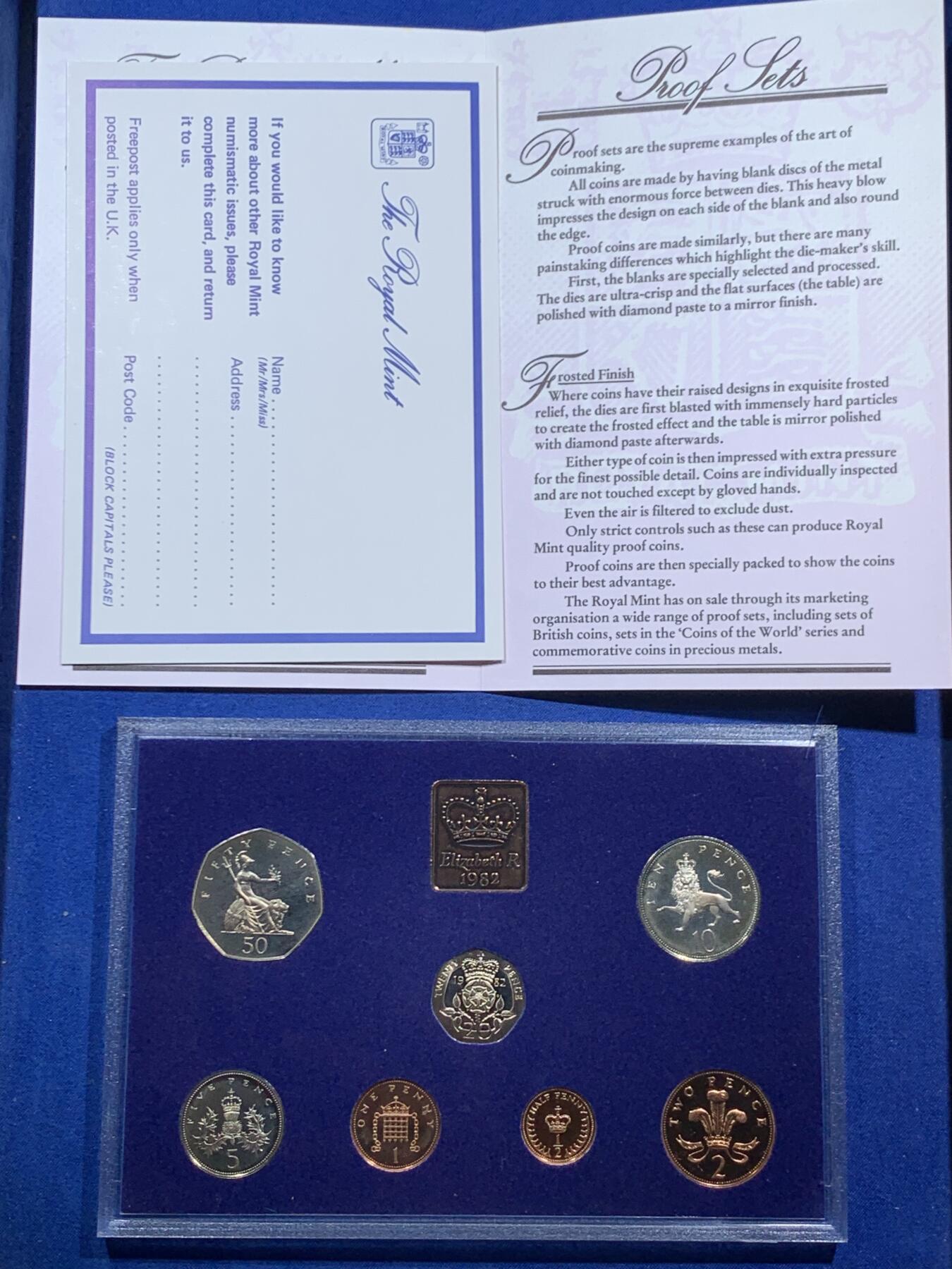 《竞宝斋》第462场 周日，周一，2场连拍 （全场包邮）欢迎送拍 英国1982年精制套币 礼品原装7枚币 包含少见的1/2便士