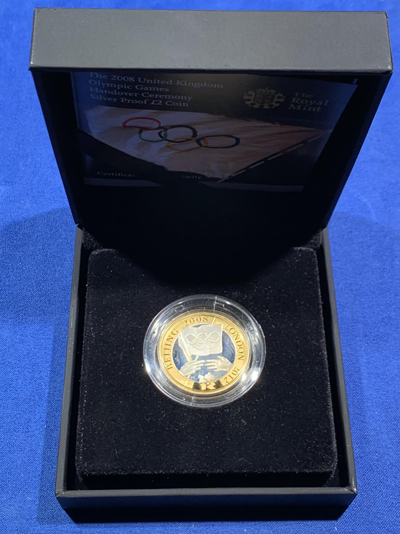 《竞宝斋》第462场 周日，周一，2场连拍 （全场包邮）欢迎送拍 英国2008年奥运会交接仪式2英镑纪念银币 925银 12克 带盒证