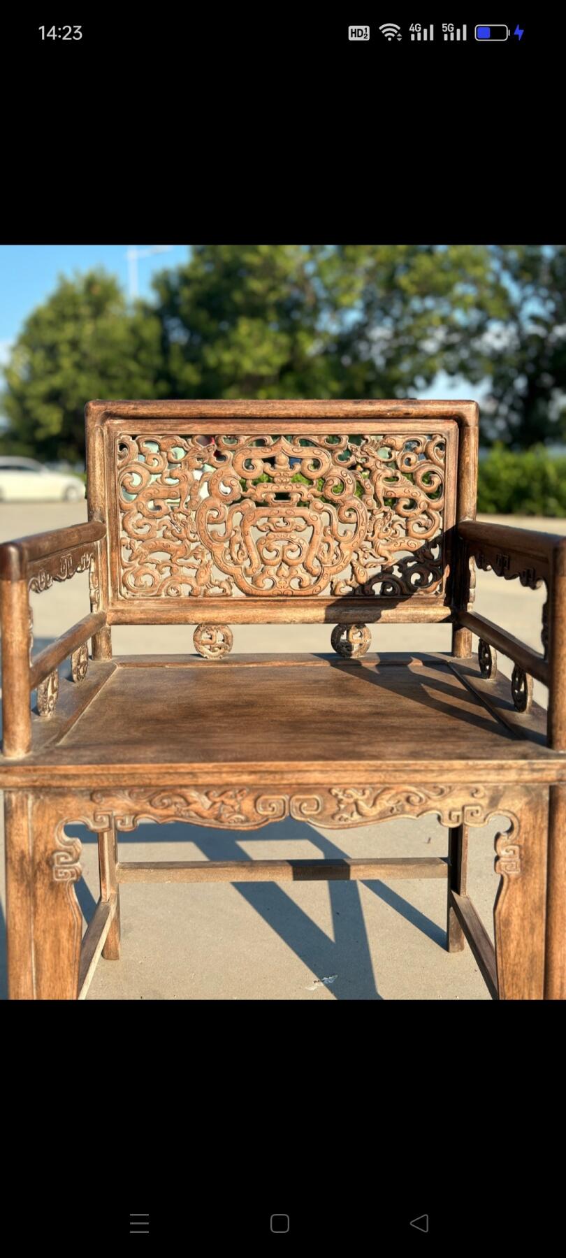 花梨木玫瑰椅一套，满工雕刻，品相完美，尺寸如图