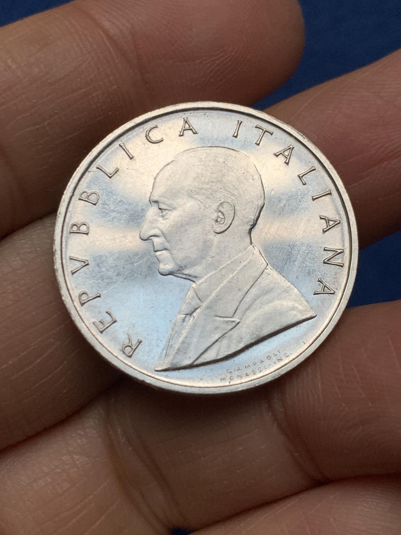 《竞宝斋》第462场 周日，周一，2场连拍 （全场包邮）欢迎送拍 意大利1974年马可尼500里拉银币，10.95g，835银