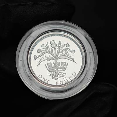 金瓯小拍第三期 古今币章 银价专场 - 英国加厚1镑精制银币1989年 蓟草皇冠图案 重19克 加厚版 状态很好 盒证齐全